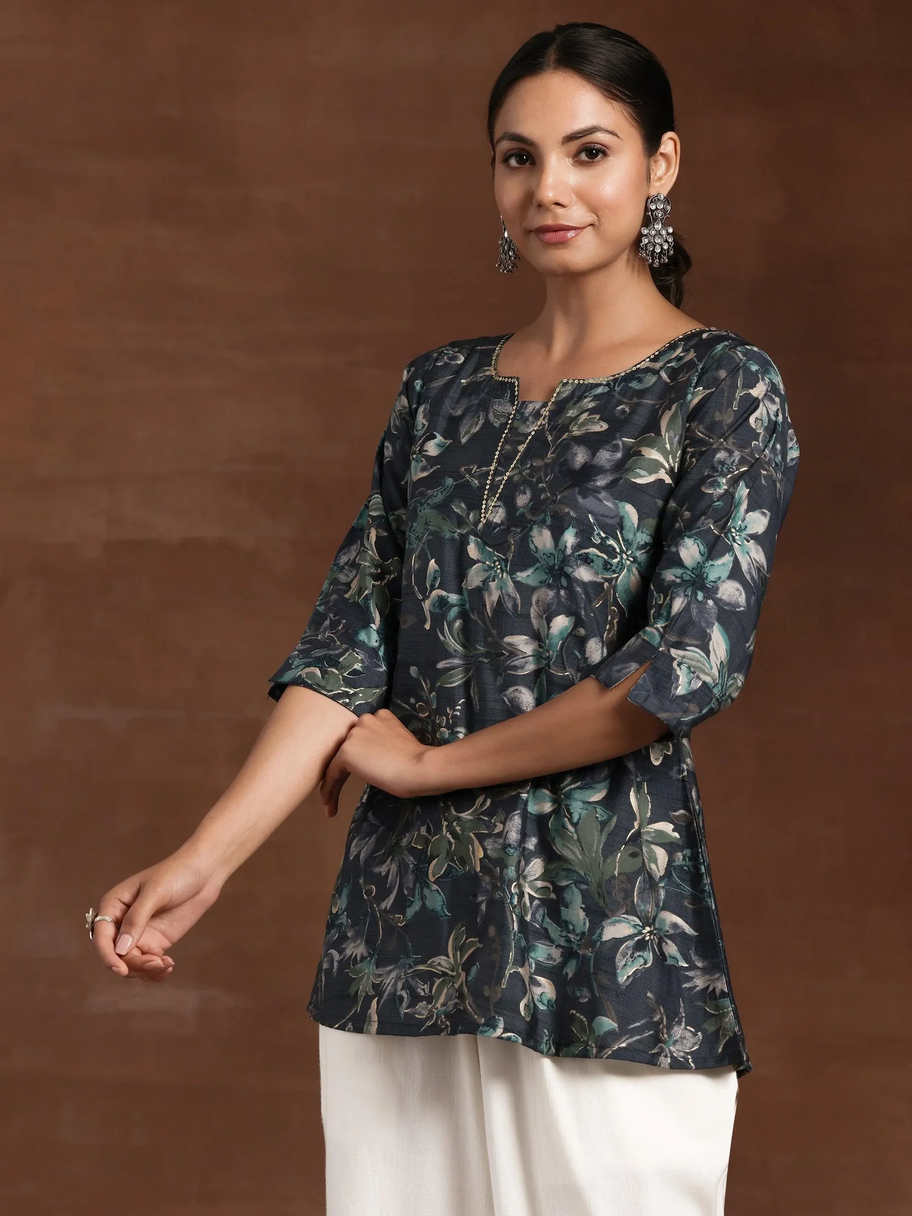 2_f167c9eb-b78a-454d-9608-0dba9cba7575.webp Grey Yoke Design Silk Blend A-Line Kurti - Image 1