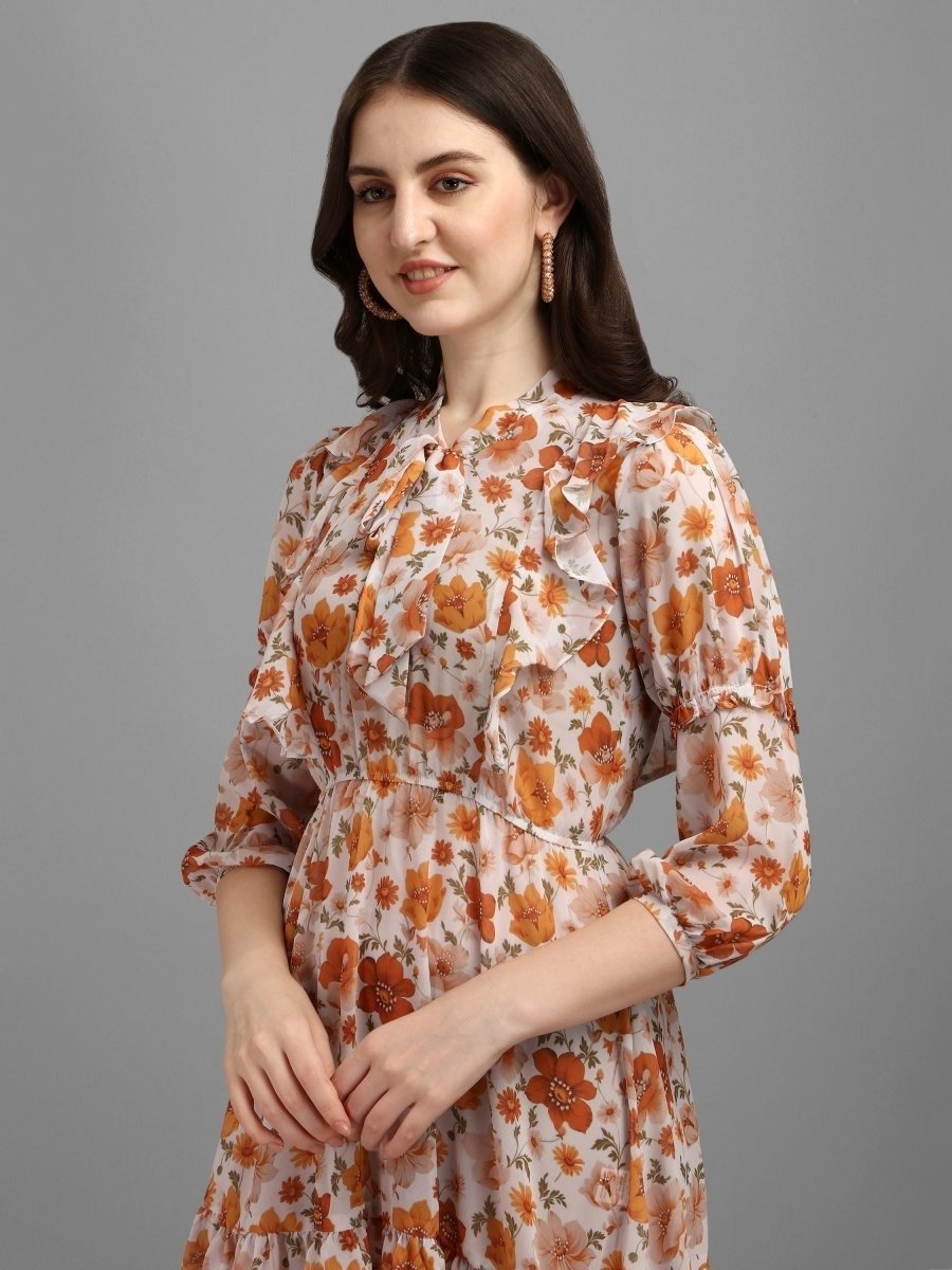 yellow-floral-womens-dress-masak-3.jpg Yellow Floral Women's Dress - Image 1